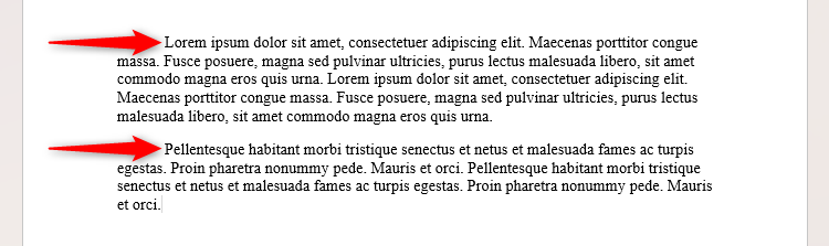 Two paragraphs in Microsoft Word whose first lines are indented by the same measurement.