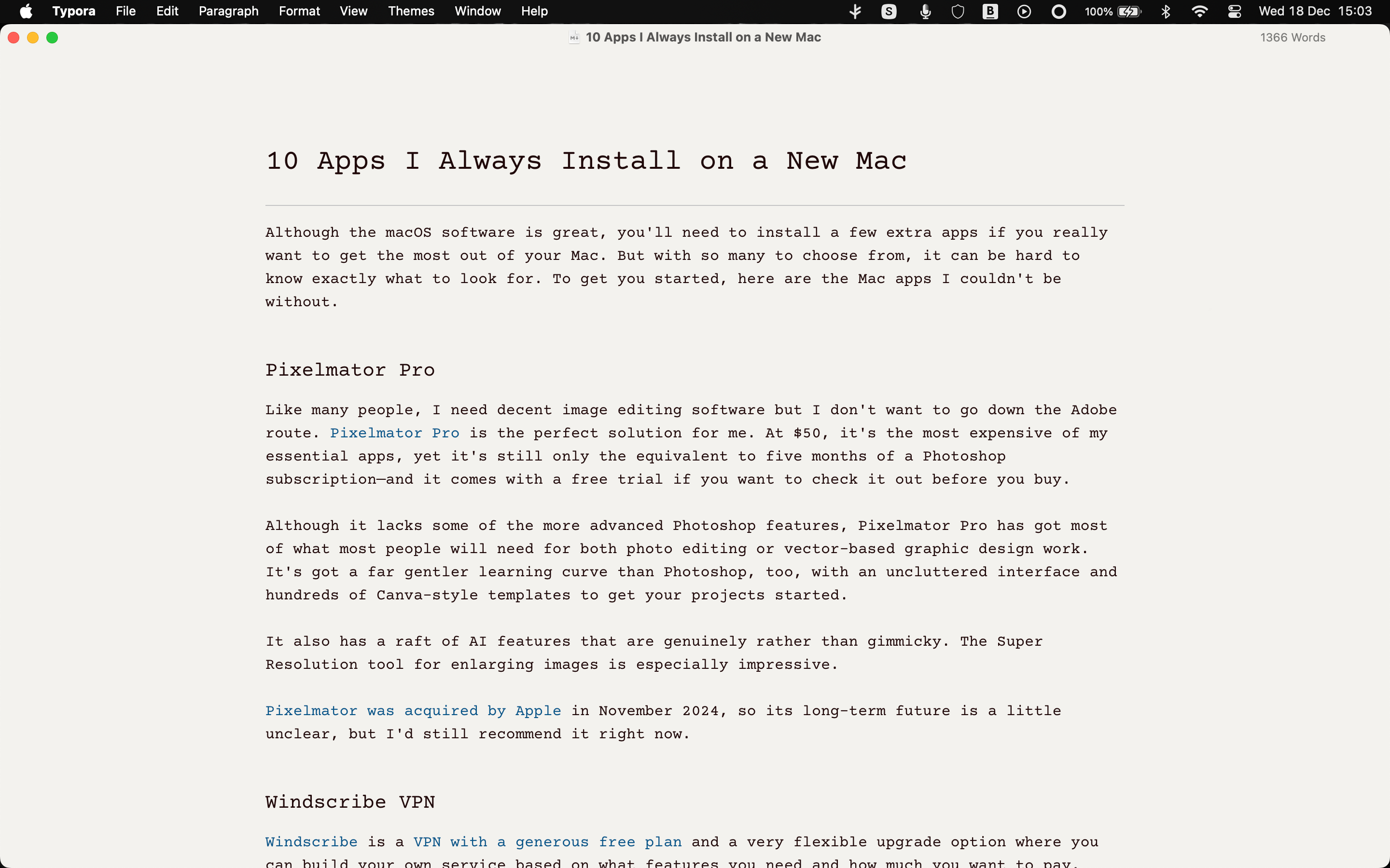 A screenshot of markdown app Typora.