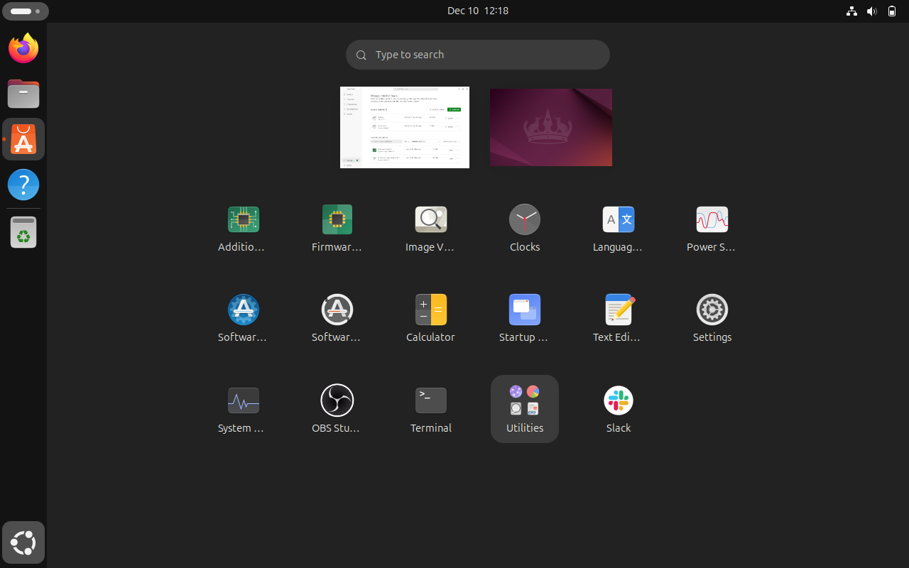 A picture of the app overview in Ubuntu.