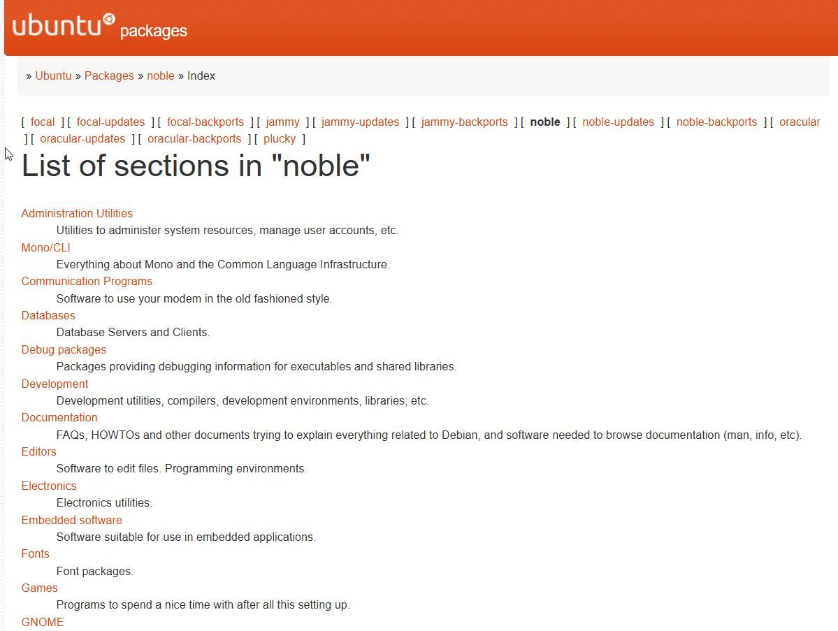 Ubuntu Noble package directory website