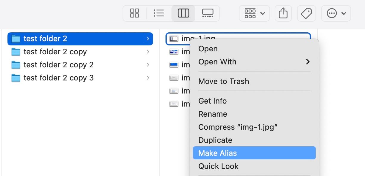 Make Alias option in the context menu for a file to create its alias.