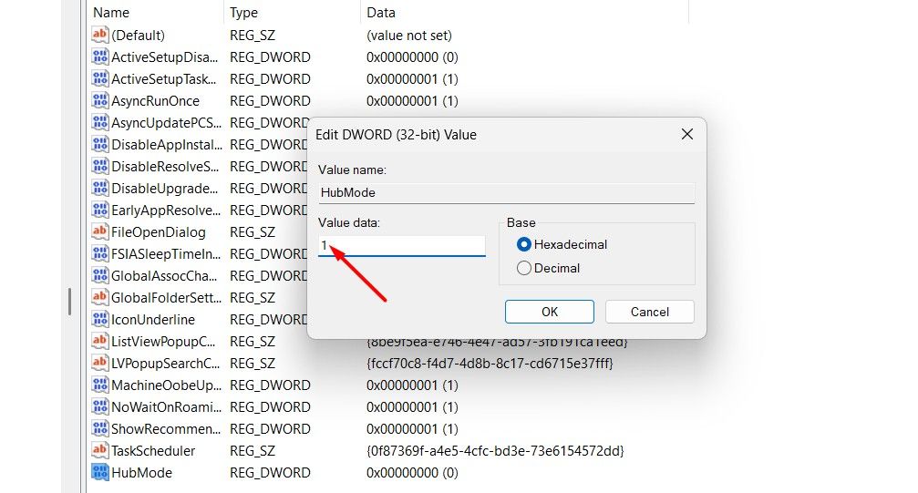 Value Data field in the Registry Editor.