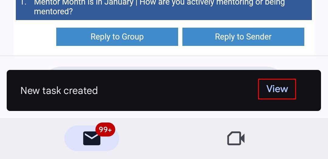 A 'View" button pop up to see the new task.