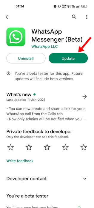 update the WhatsApp app