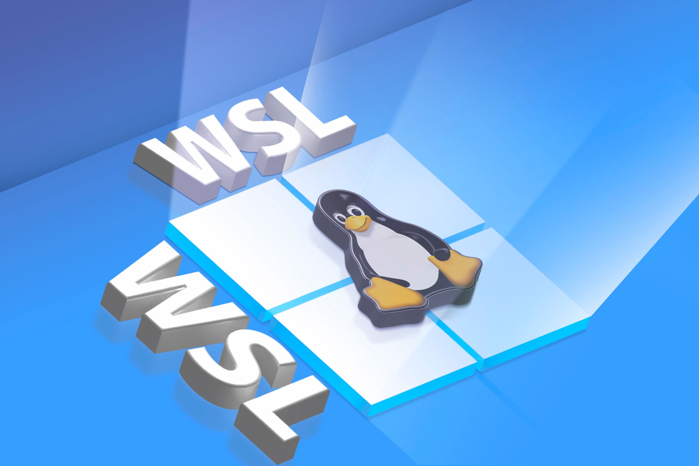 Windows logo with the Linux mascot above it and 'WSL' written beside.