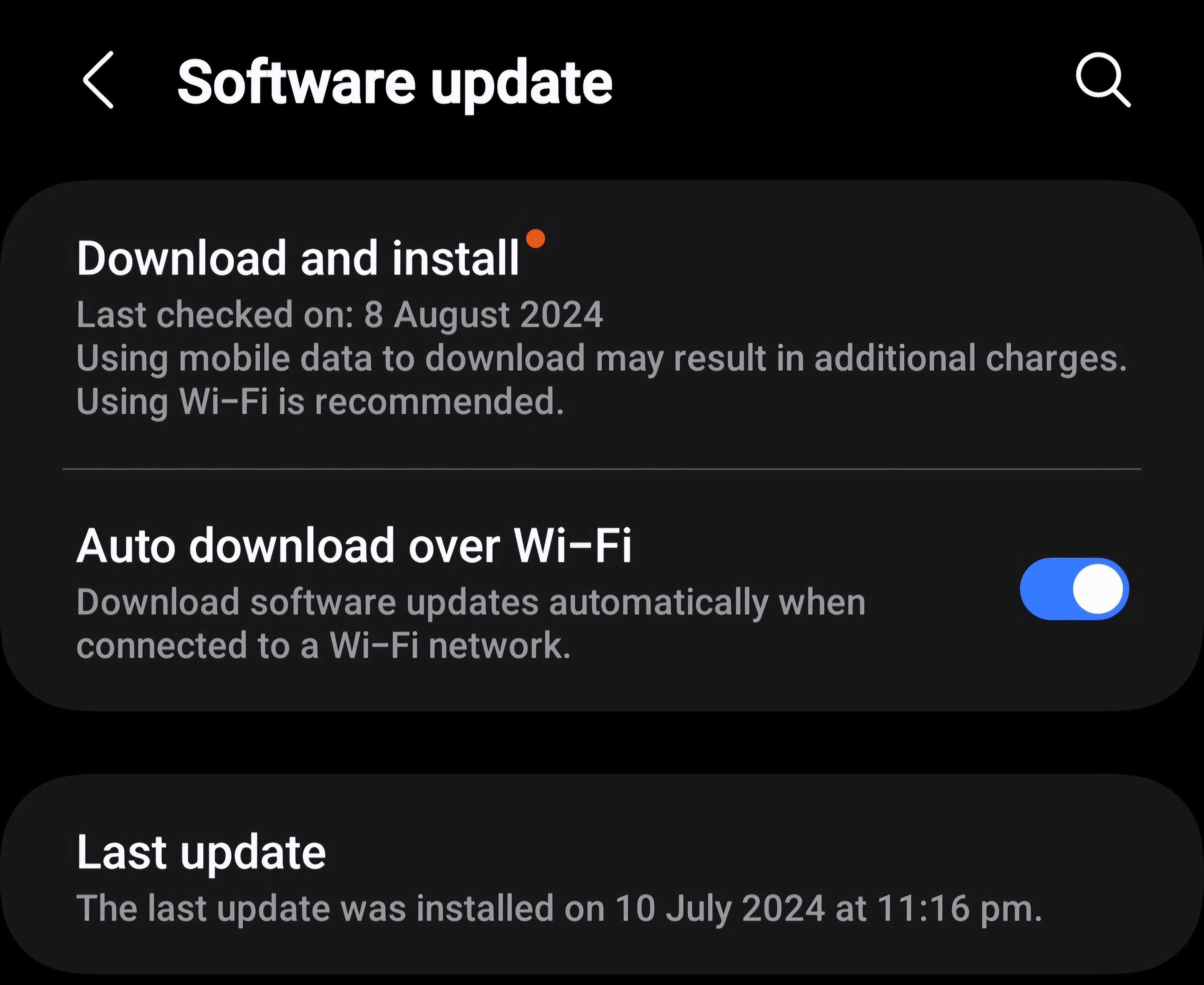 Checking for available software updates on Android.