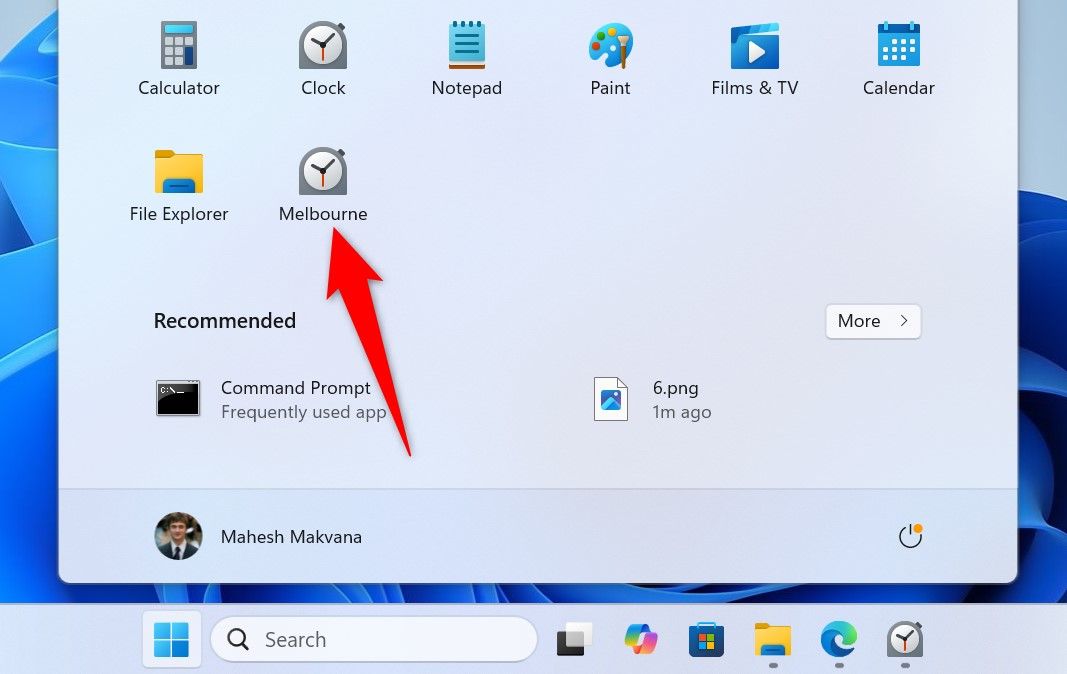 "Melbourne" highlighted in the Start Menu.