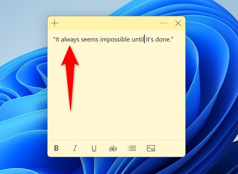 A new note in Sticky Notes.