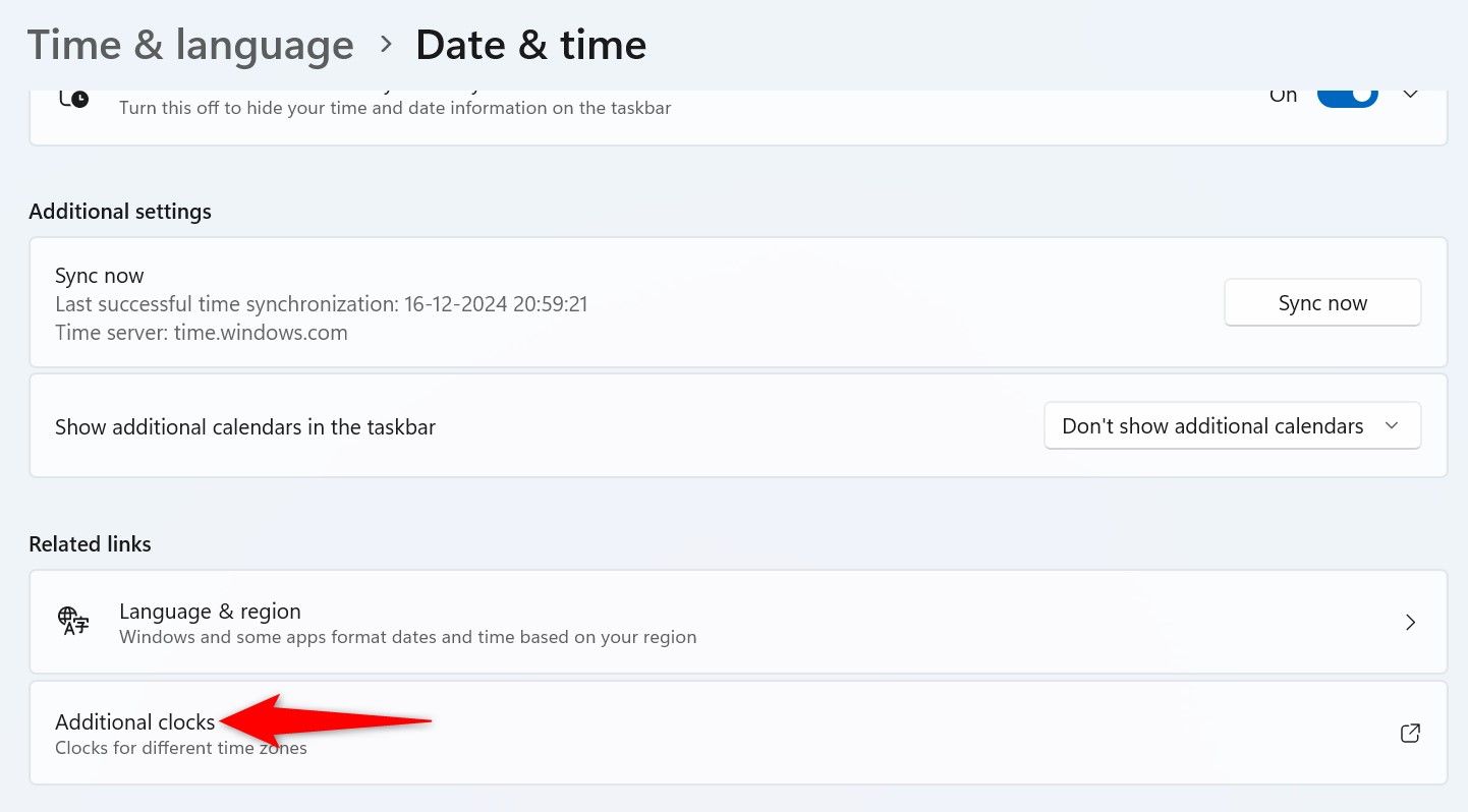 "Additional Clocks" highlighted in Settings.