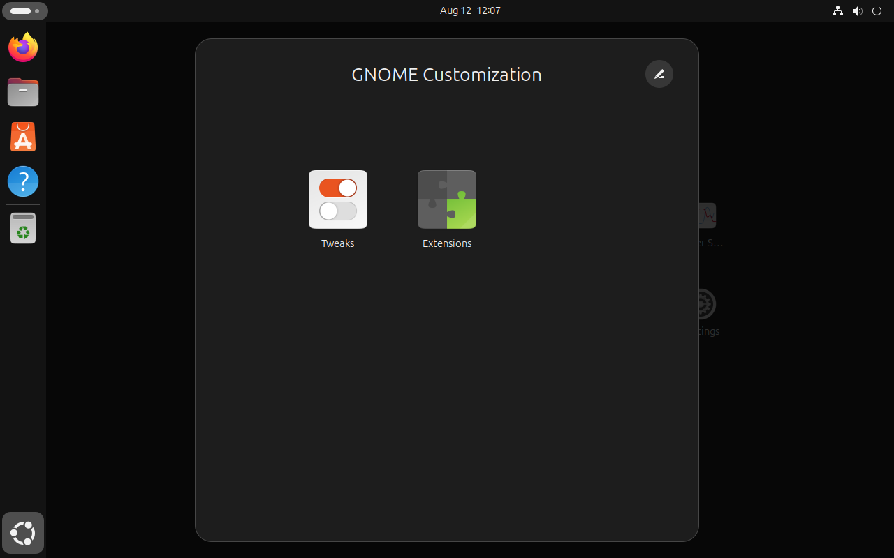 GNOME Tweaks and Extensions Icons in Ubuntu