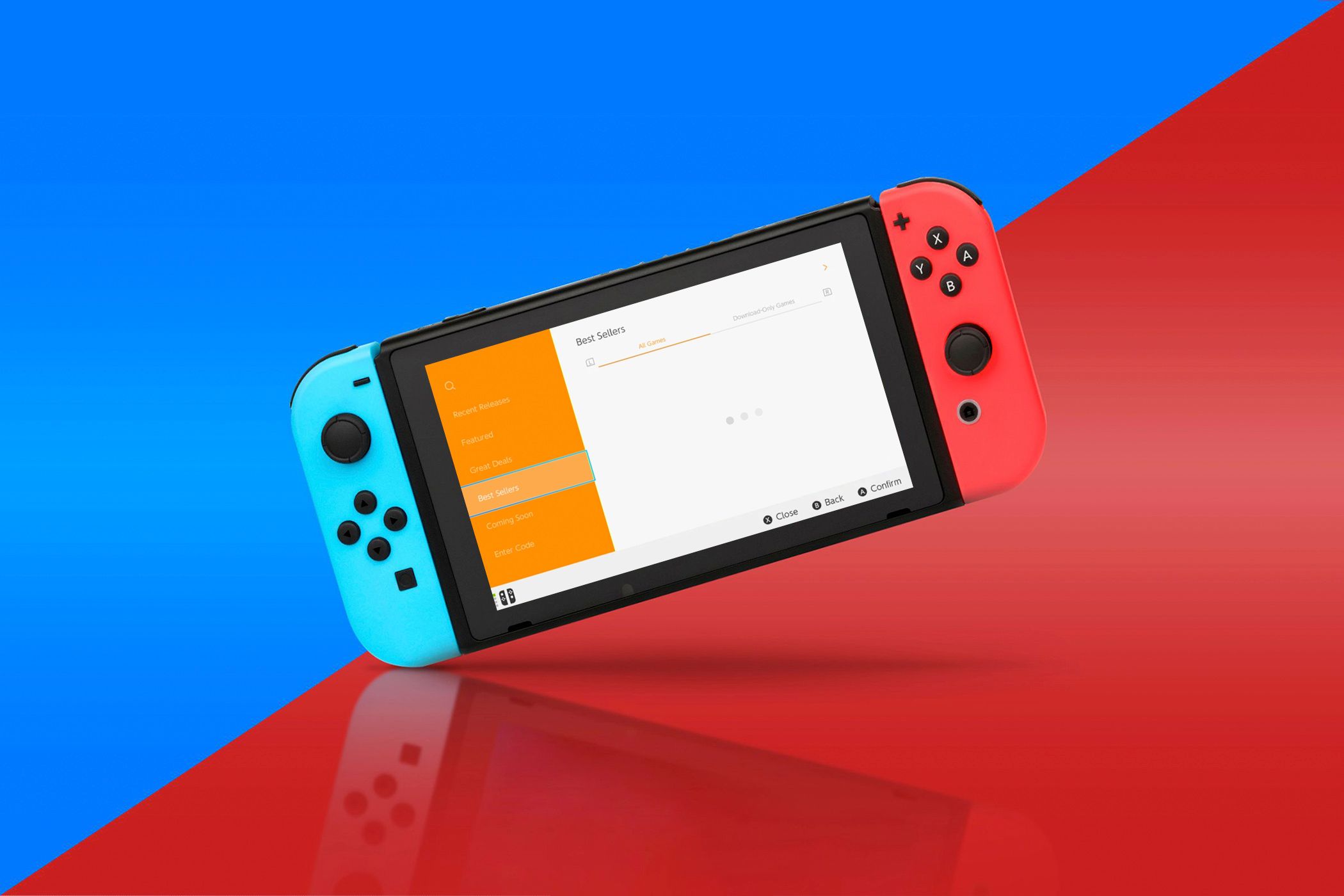 The Nintendo Switch with the eShop loading on its screen.