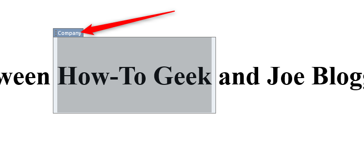 A document property text field in Microsoft Word is selected, as indicated by the gray highlight over the text.