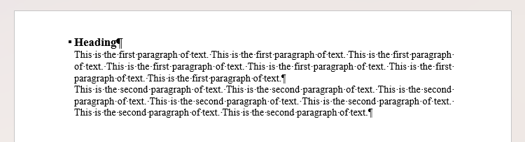 A Word document containing a heading and two paragraphs without spaces in between each.