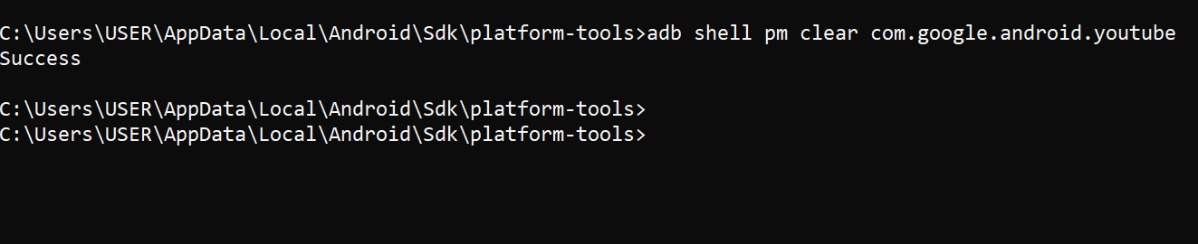 Clearing app data with ADB pm clear command.