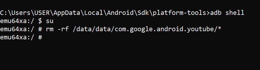 Clearing app data with adb shell.