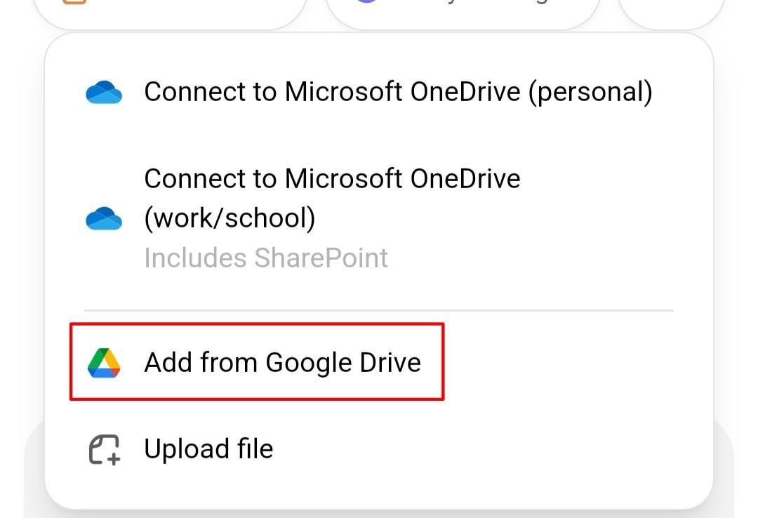 'Add from Google Drive" option.