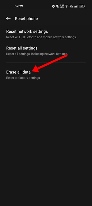 Erase all data