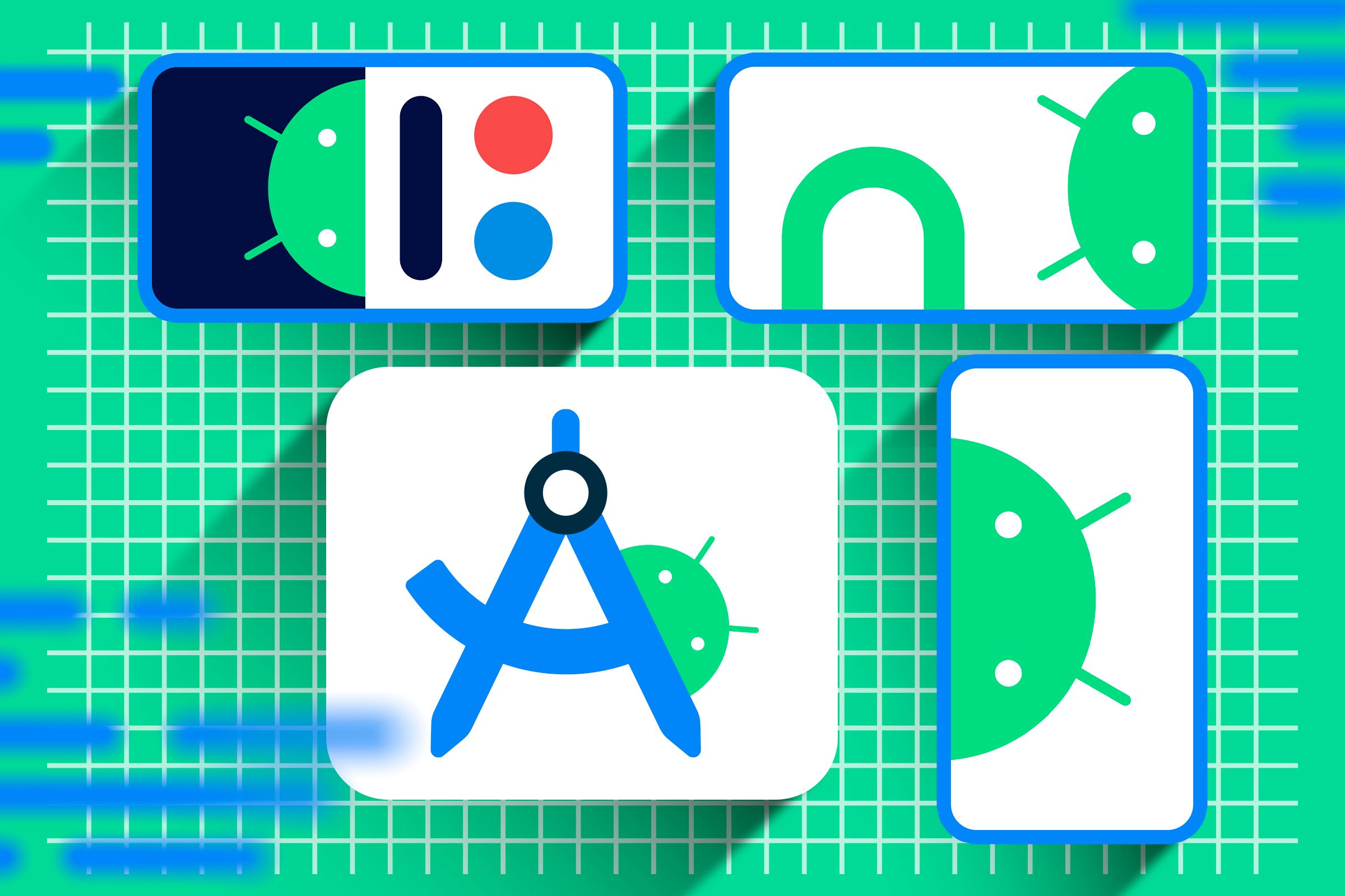 Android Studio logo and Android Emulator icons.