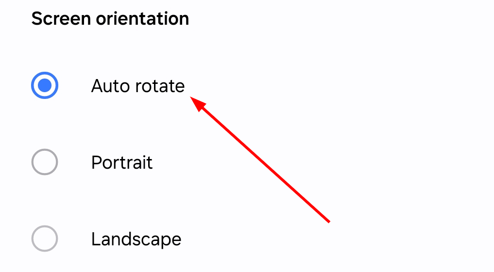 Autorotate option selected in 'Screen Orientation'.