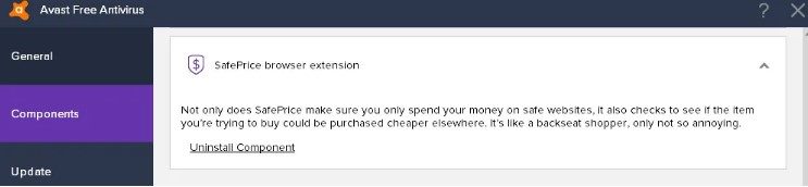 Remove Avast SafePrice from Avast Antivirus Interface