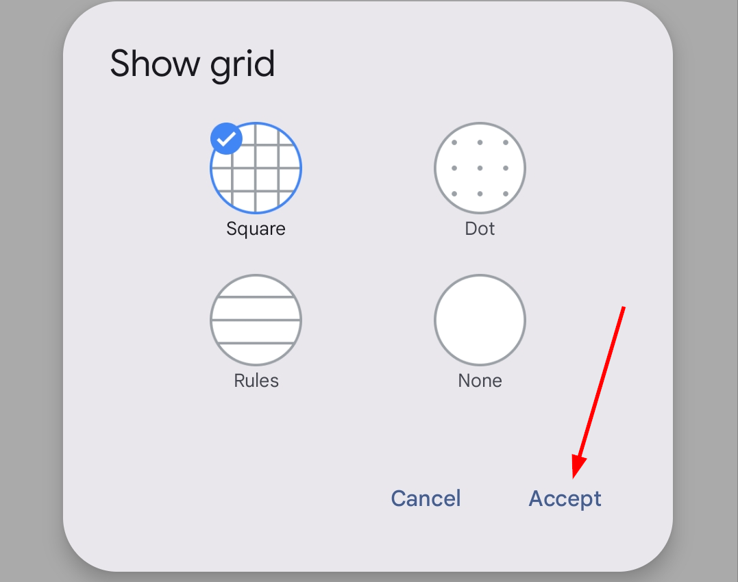 Select a different type of grid in Google Keep.