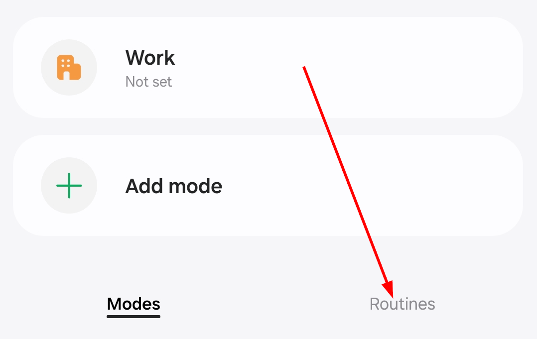 'Routine' tab at the bottom of 'Mode and Routines' screen.