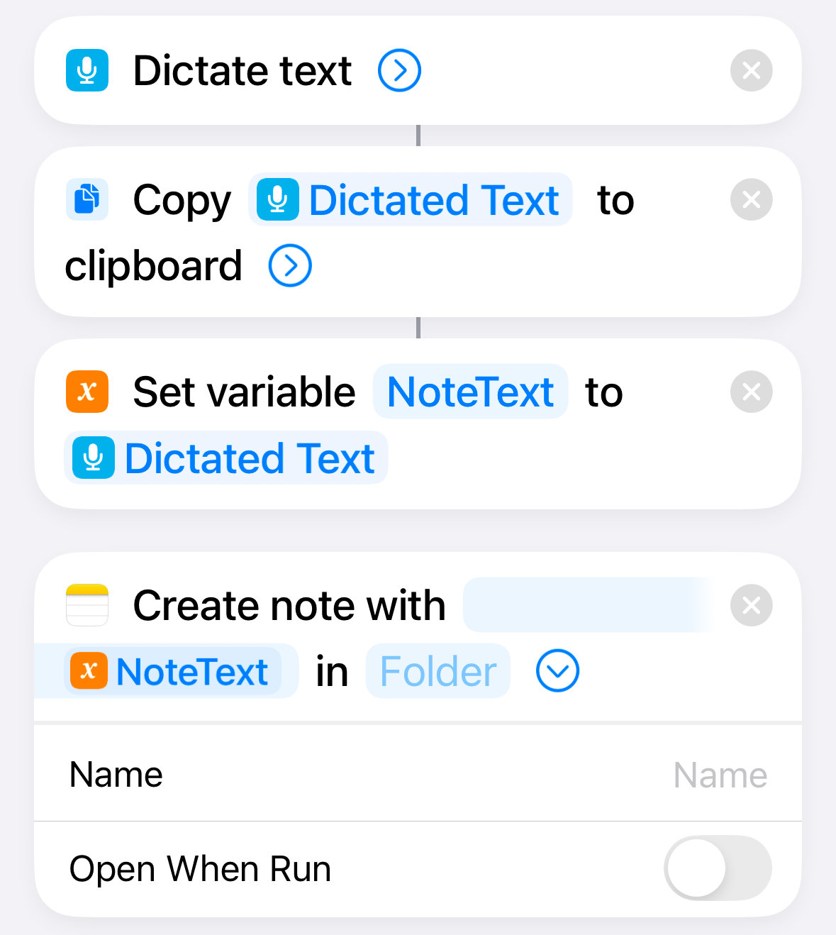 Completed Create Note shortcut.