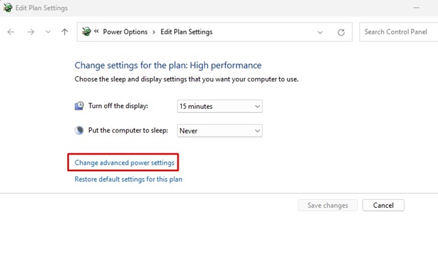 Change Advanced power settings