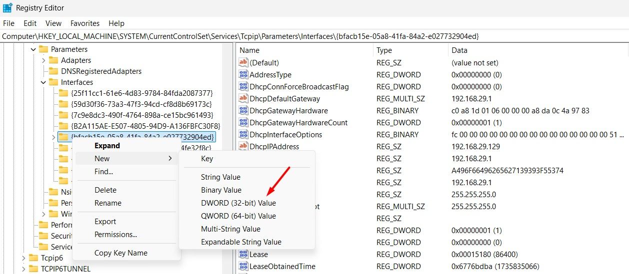 DWORD (32-bit) Value in the Registy.