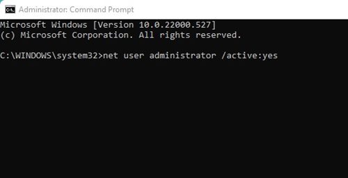 net user administrator /active:yes