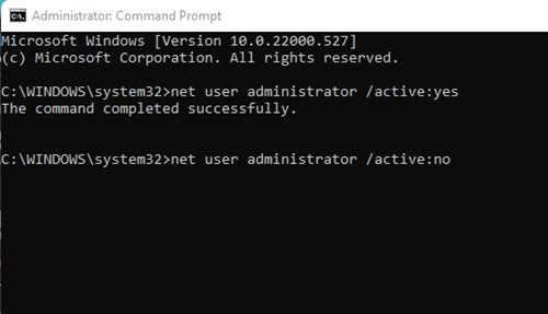 net user administrator /active:no
