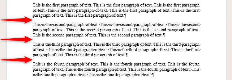 Four paragraphs of text in Microsoft Word containing spaces between each.