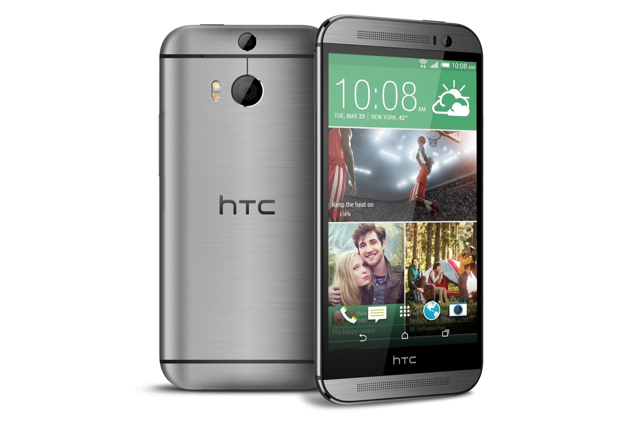 An HTC One (M8) Android phone.