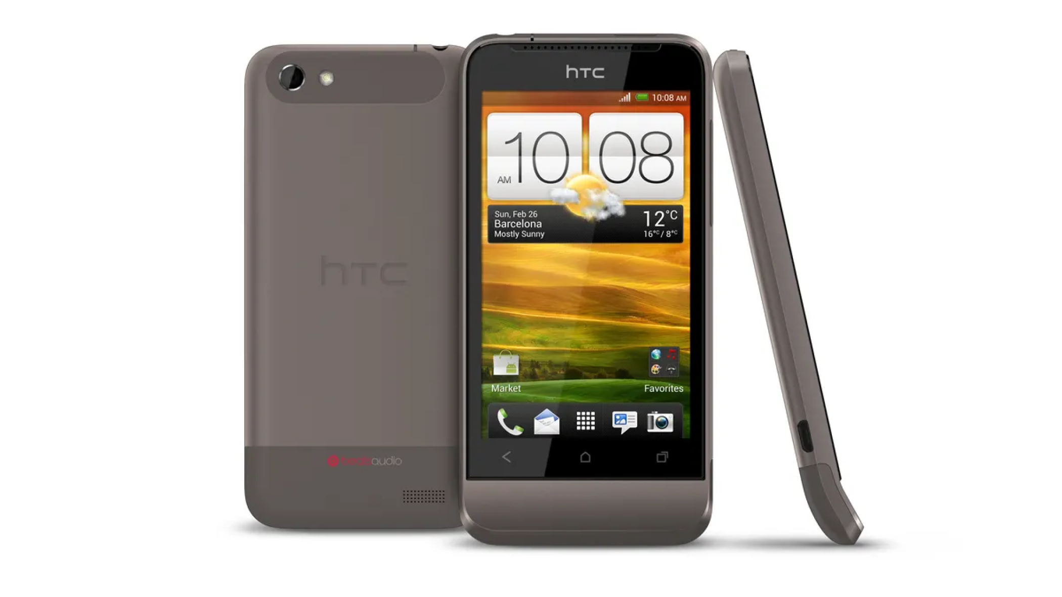 A HTC One V Android phone.