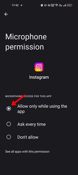 Allow only while using the app