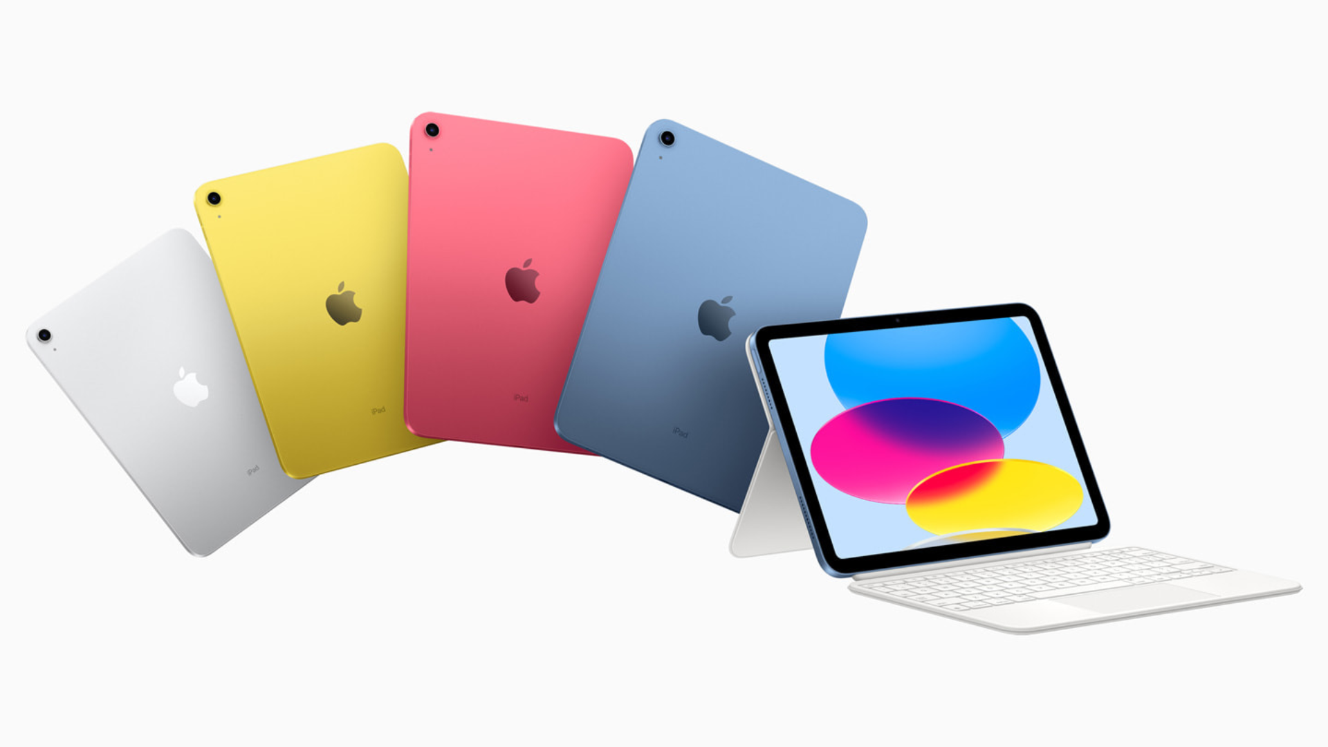 Image of the iPad in multiple colors over a gray background.