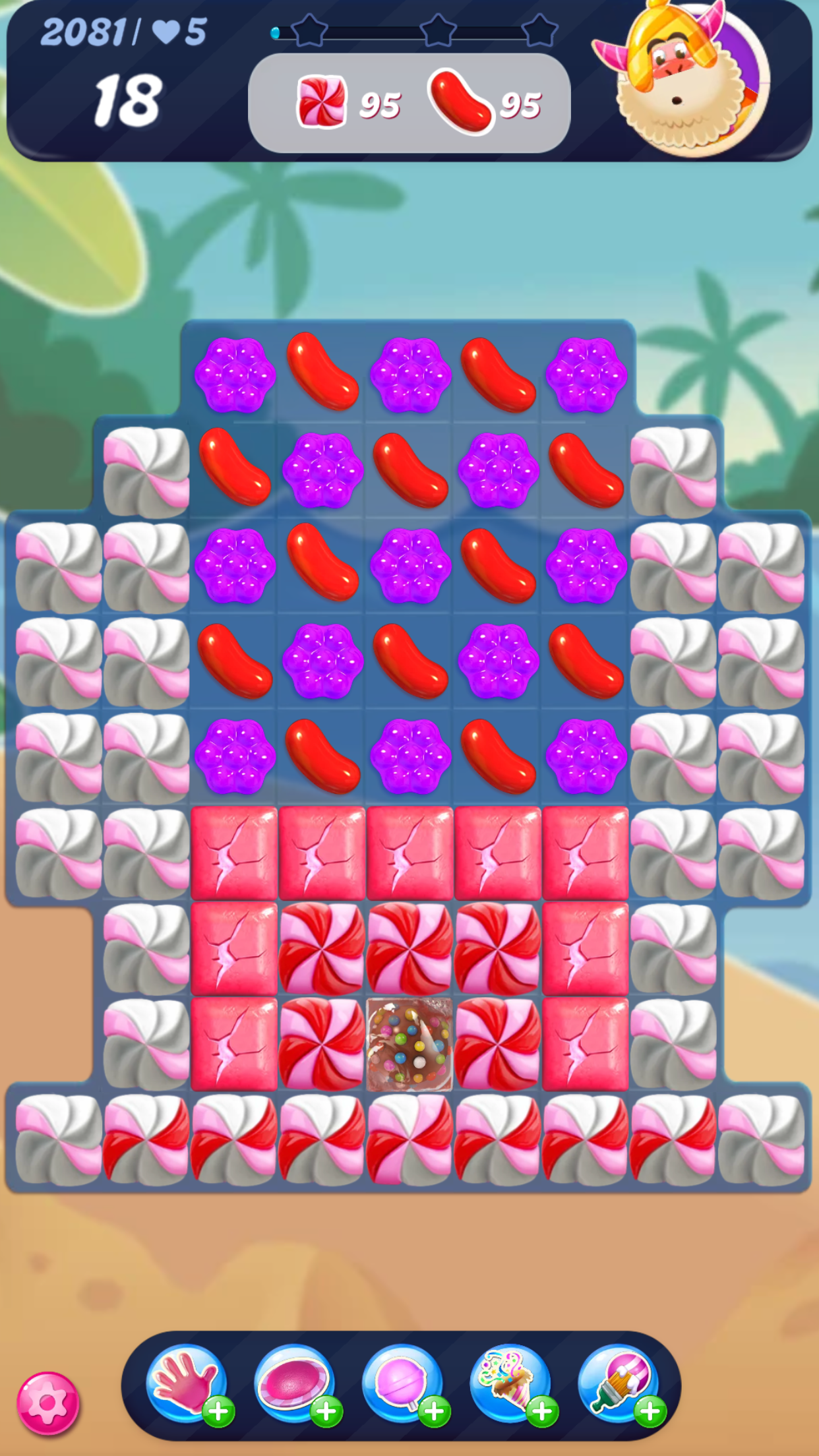 A level being played in "Candy Crush Sage" on iPhone.