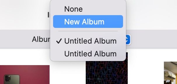 Choosing an album to import photos and videos from the connected iPhone in Mac Photos app.