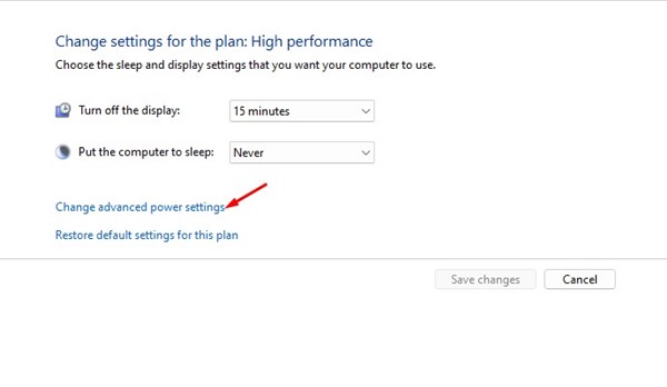 Change advanced power settings