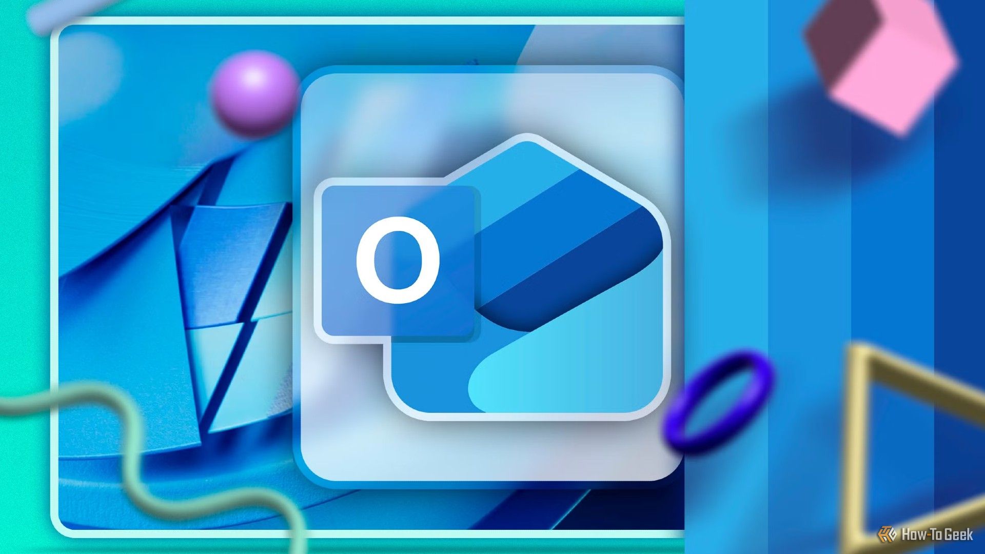 New Outlook for Windows logo with some geometric shapes around it.