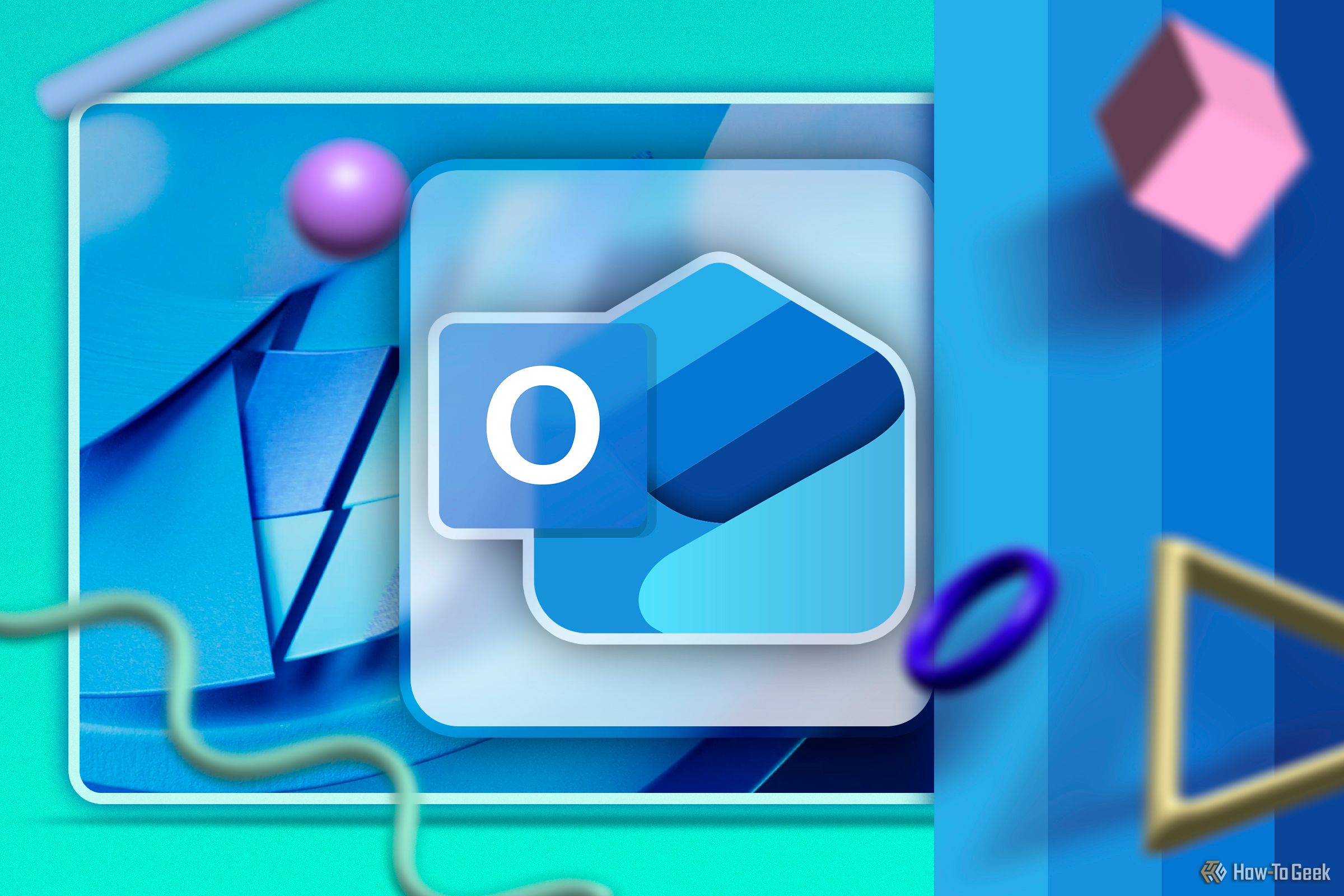 New Outlook for Windows logo with some geometric shapes around it.