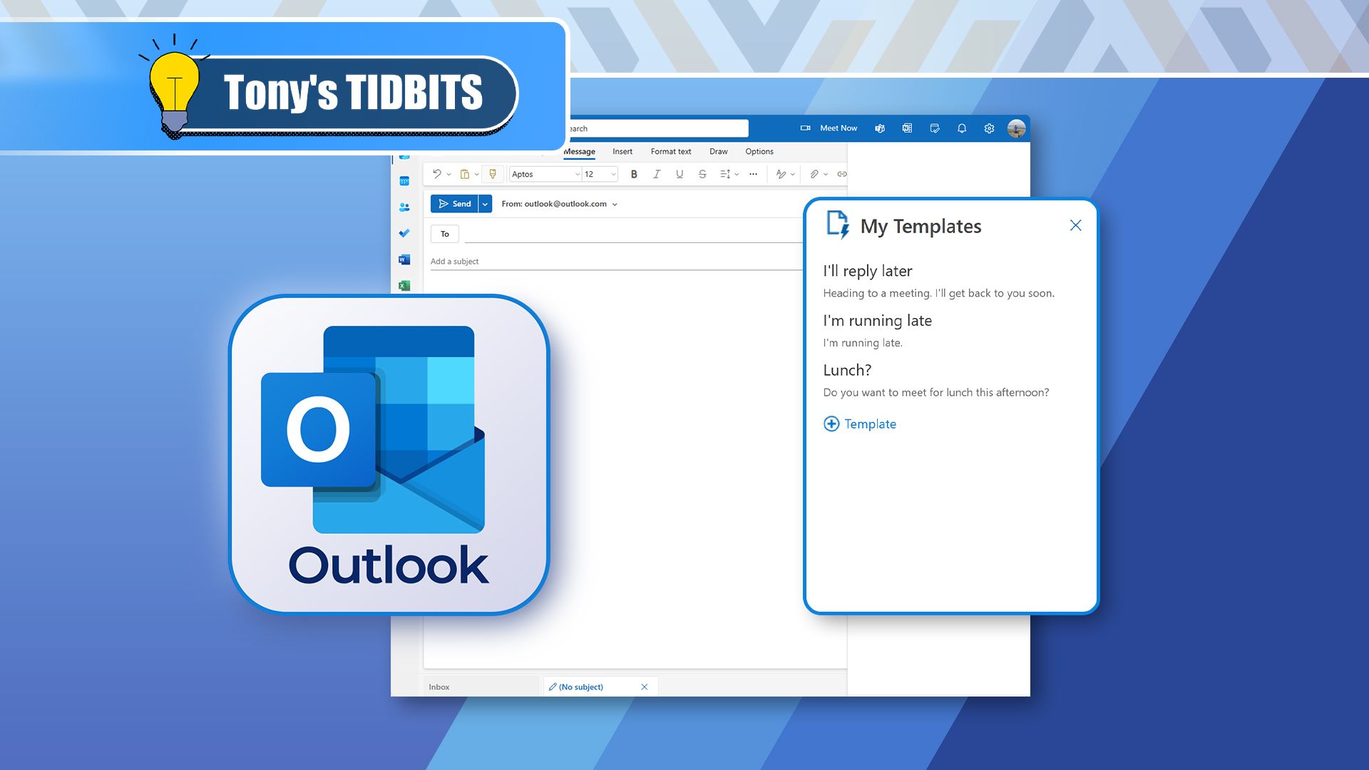 Outlook logo with a screenshot next to it showing the template creation screen.