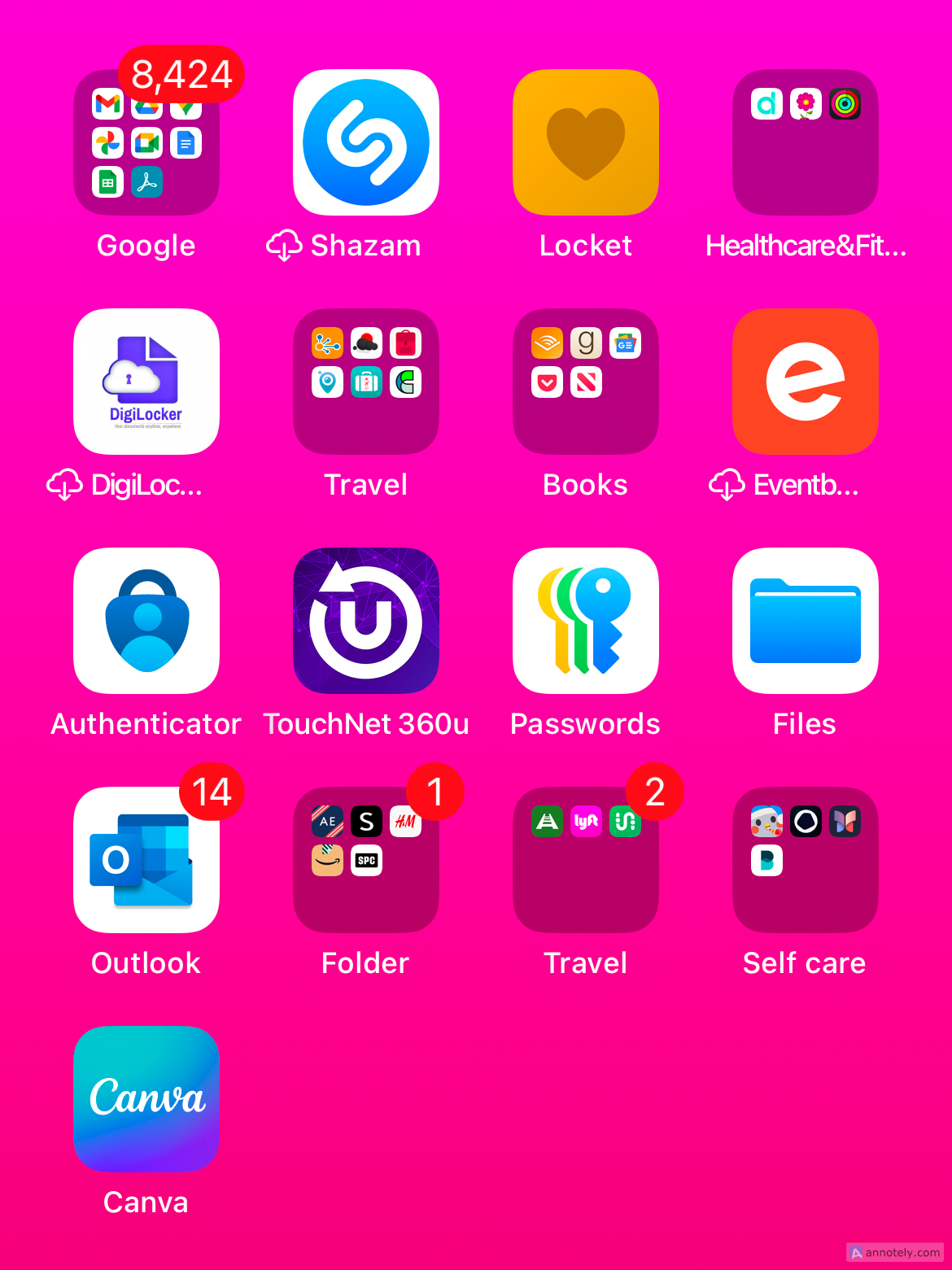 App folders on the iPhone home screen.