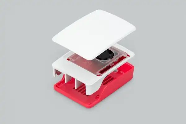 Raspberry Pi 5 official case with fan and heatsink.