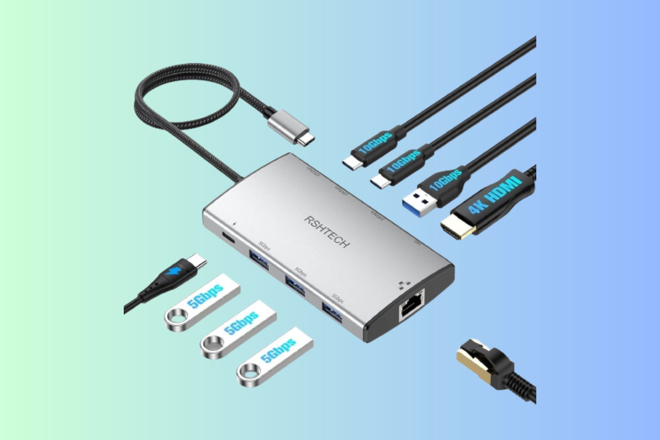 RSHTECH 9-in-1 USB-C Hub on a gradient background