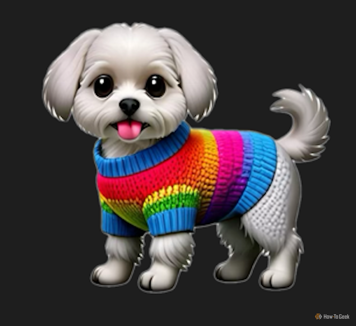 Maltese in a rainbow sweater made in Genmoji.