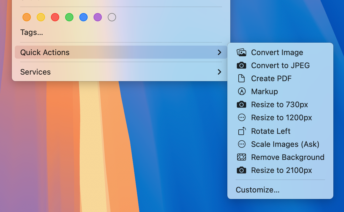 Quick Actions as they appear in the Finder context menu.