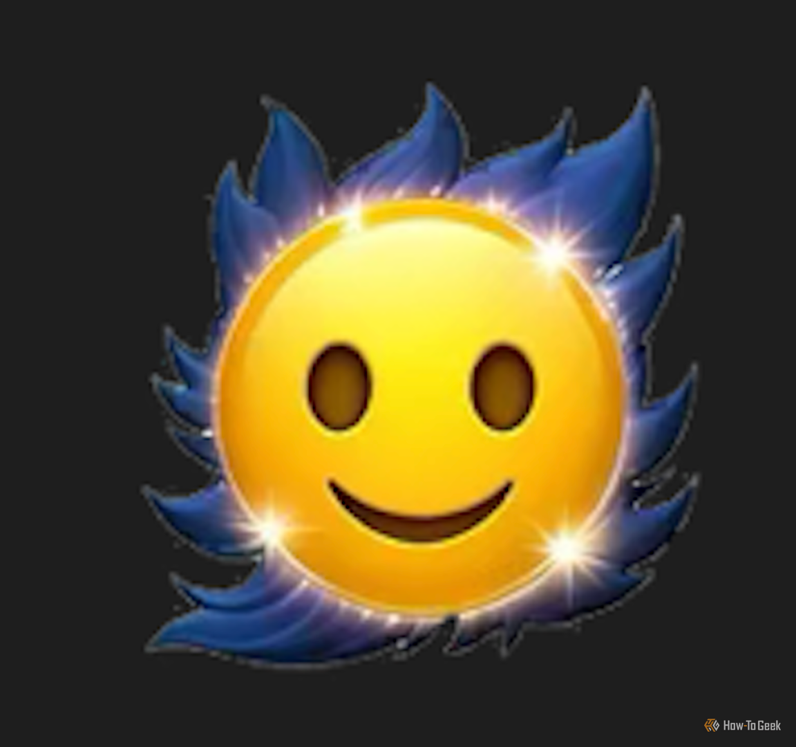 Emoji face with blue flames made in Genmoji.