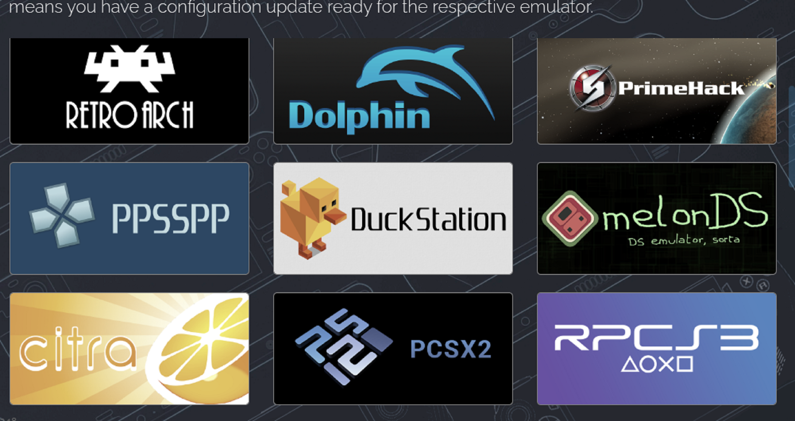 Various emulators detected and installed directly in Steam via EmuDeck.