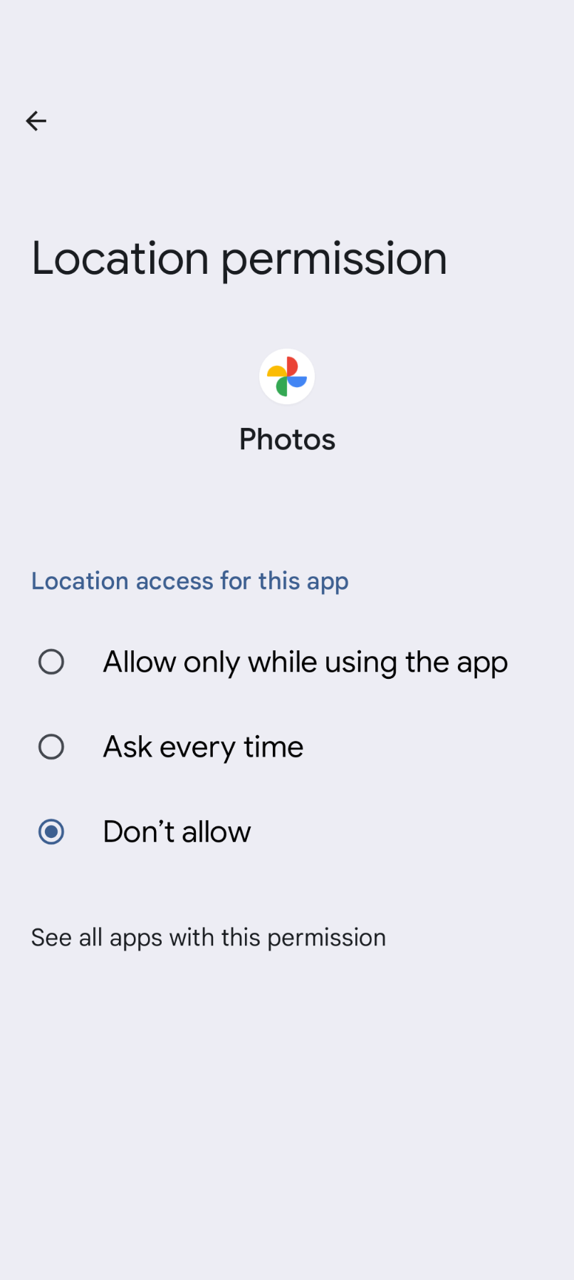 Android permissions for Google Photos